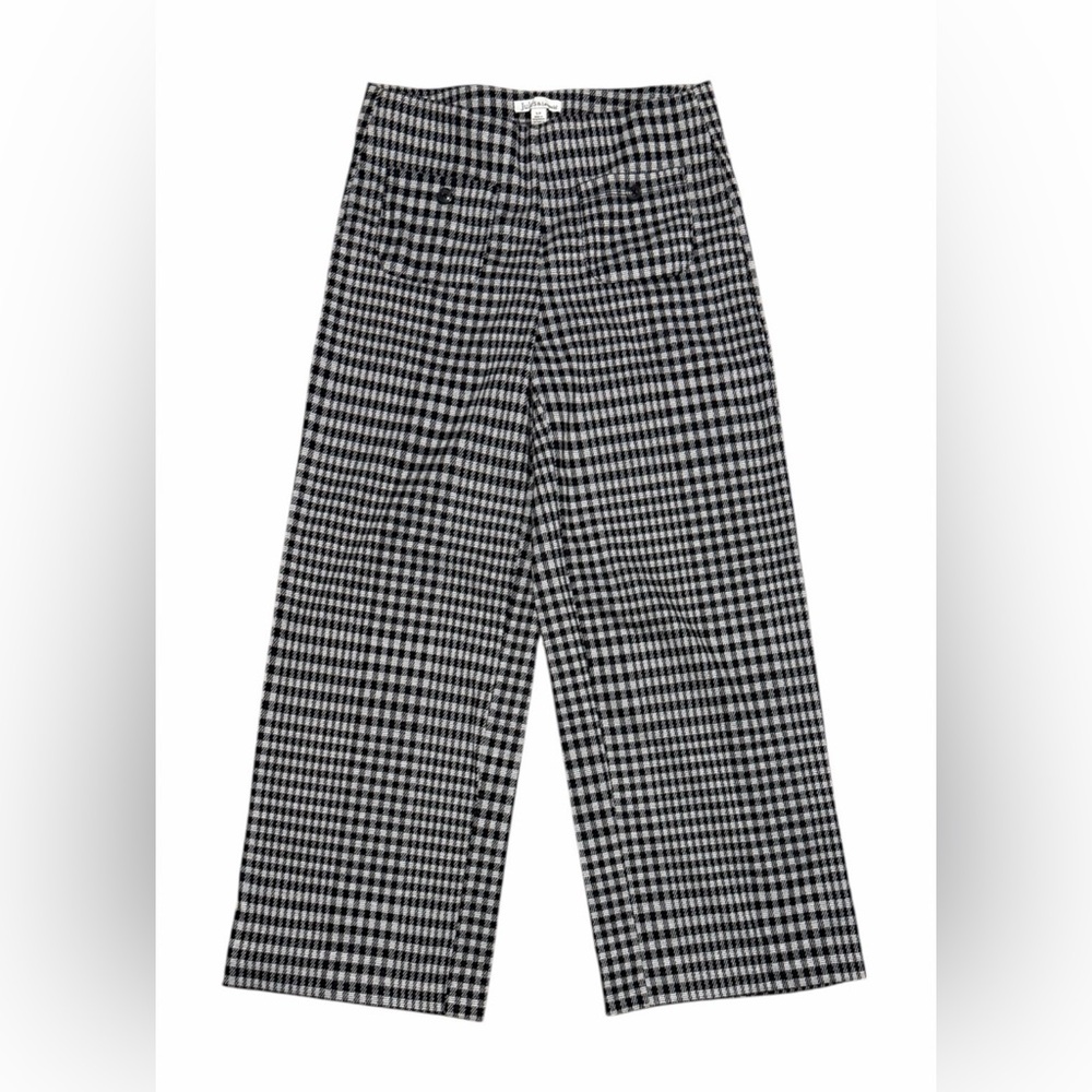 Wide-Leg Houndstooth Pants Black & White Pull On Pant Trousers preppy career, S - Picture 3 of 15